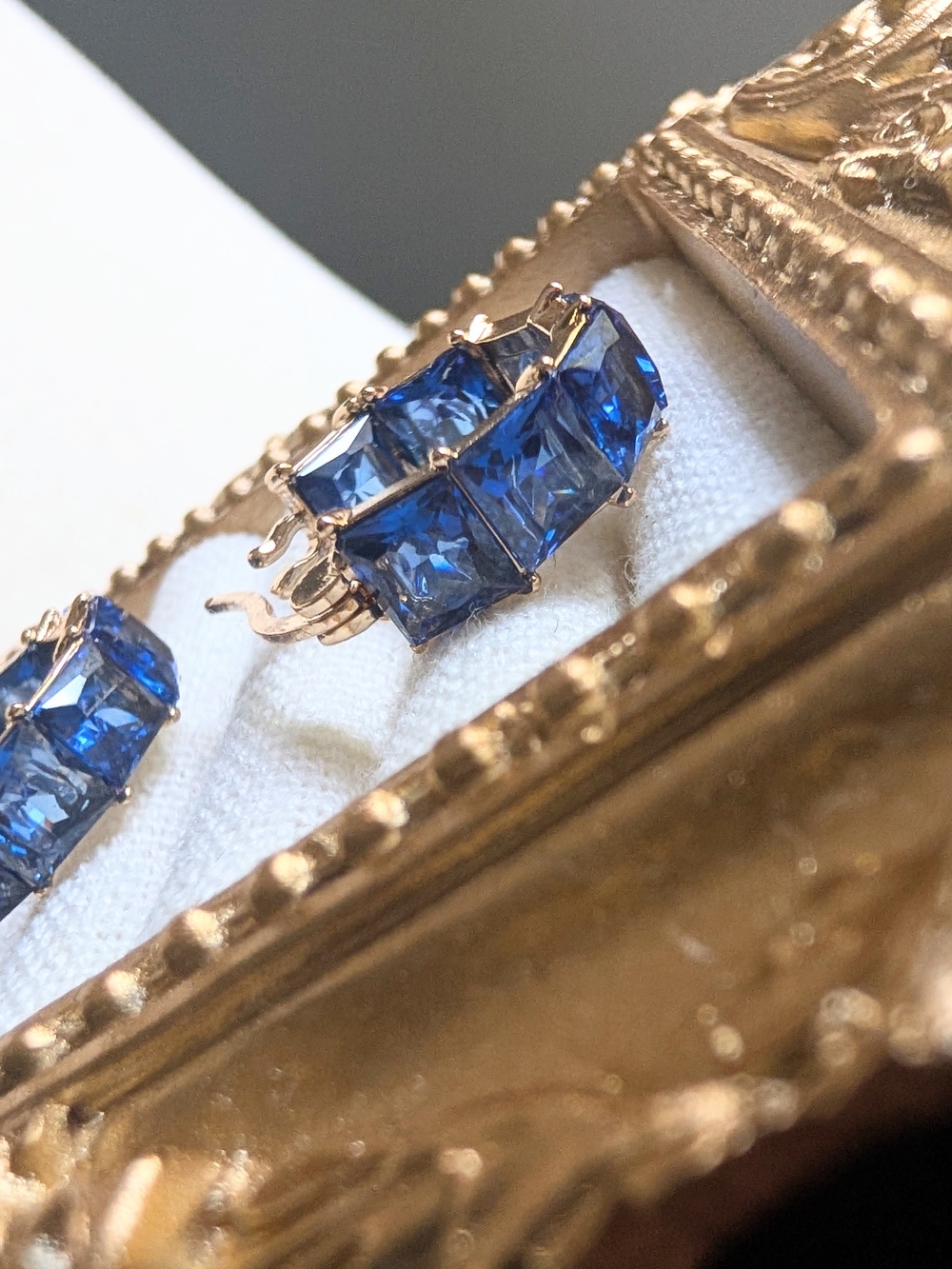 Gold Hoop Earrings with Blue Gemstones ๐โ๏ธ๐ - Picture 3 of 6